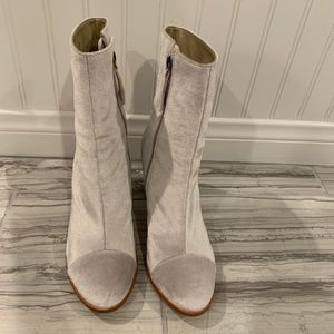 Velvet Silver Block Heel Ankle Booties